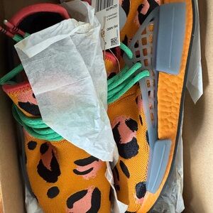 Adidas Orange and Pink Patterned Sneakers Pharrell collab